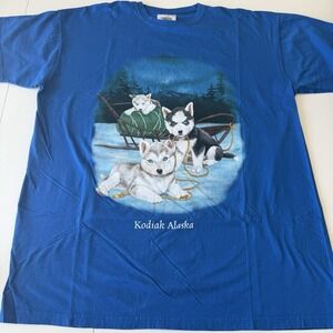 Kodiak Alaska Husky Sled Dog Blue Graphic T Shirt See Measurements For Size